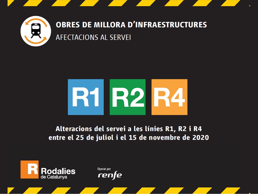 rodalies's tweet photo. #ATENCIÓ! ⚠

🚧 Alteracions del servei a les línies @rod1cat, @rod2cat i @rod4cat del 25 de juliol al 15 de novembre per actuacions que Adif executarà durant els propers mesos a la infraestructura ferroviària.

🔗 https://t.co/9gF2LyYrQJ https://t.co/cGiidJq33p