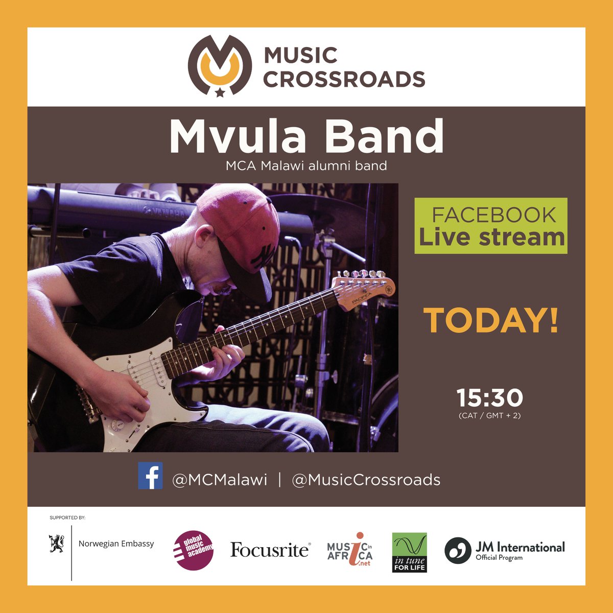 MVULA BAND CONCERT TODAY at 15:30 PM!

Don't miss the Facebook live stream concert directly from Music Crossroads Malawi 🎧😁

Want to contribute? All donations will go to the students of Music Crossroads Academy Malawi 🧡

Donate here:
paypal.me/musiccrossroads