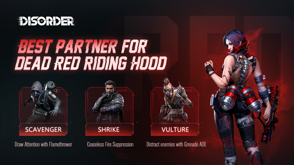 disorderen's tweet photo. Best Partner for Dead Red Riding Hood 🙌
Teammates who have overwhelming firepower can create a better cover for Red to initiate assault from the side. Who do you think is the best partner for Red? 🧐

#Disordergame #NetEaseGames #gaming https://t.co/Iq17xWPpBz