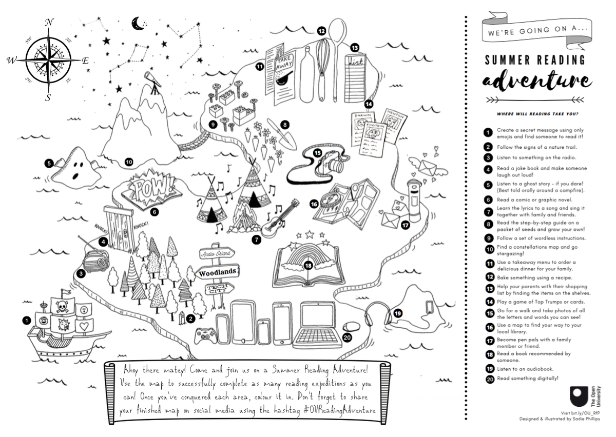 ElfedEnglishDep's tweet photo. Do you fancy a #SummerReadingAdventure?! Use this map to complete as many reading tasks as you can over the summer break! 📚😊
Once you have completed each area, you can colour it in and share it on social media using the hashtag #OUReadingAdventure 
With thanks @OpenUniversity https://t.co/85XUkaqRwc