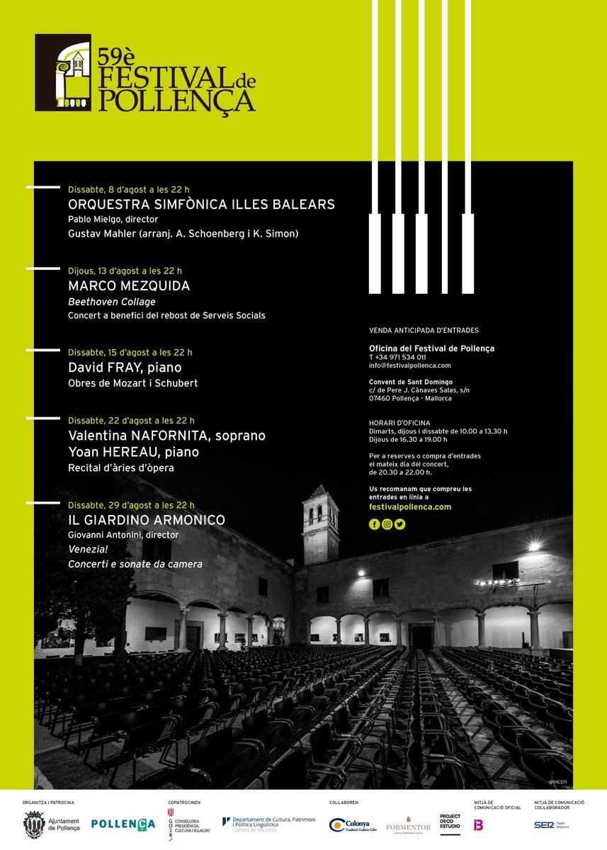 Os presentamos el cartel del 59º festival de Pollença. Próximamente entradas a la venta en la web: festivalpollenca.com