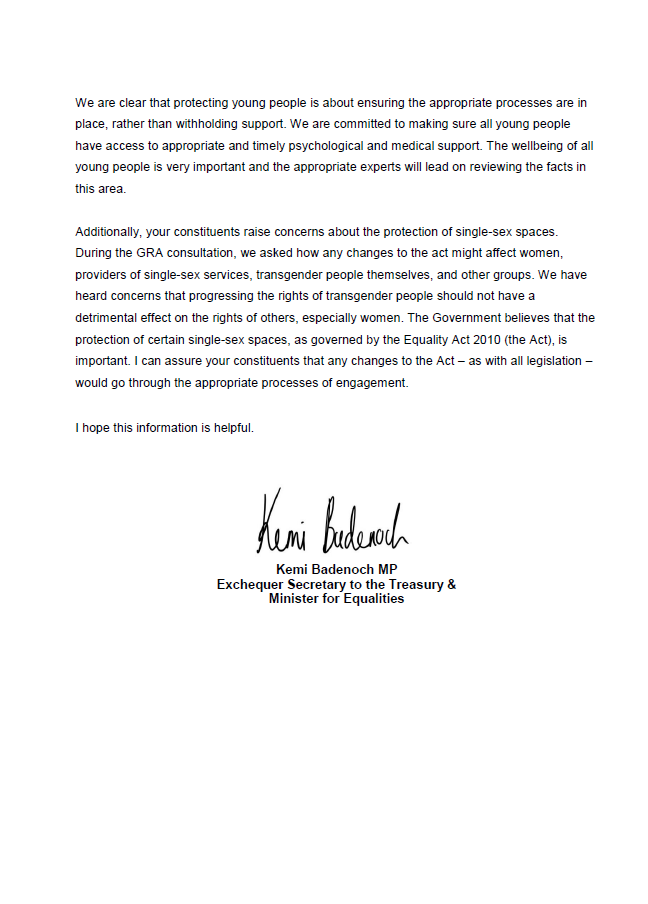 lynneregan31's tweet photo. @Genderintell Here's the response my MP received from Kemi Badenoch (I've taken my MPs name out to avoid trolling) #trusstme #TransRightsAreHumanRights https://t.co/FWvDNoXfos