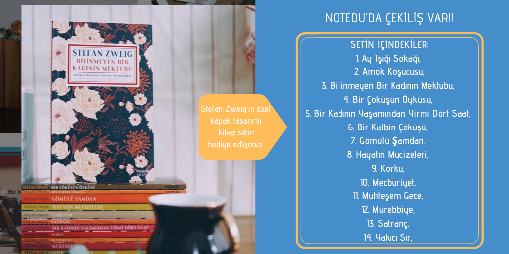noteducom's tweet photo. 📢 Özel kapak tasarımıyla 14'lü setten oluşan #StefanZweig kitap serisini 5 şanslı takipçimize hediye ediyoruz.
🗓️ 24 Temmuz’a kadar;
📌 @noteducom sayfasını takip et,
📌 Gönderiyi RT yap ve beğen,
📌 2 arkadaşını etiketle.
#çekiliş #notedu #kitapçekilişi #öğrenci https://t.co/vzj0hWeLES