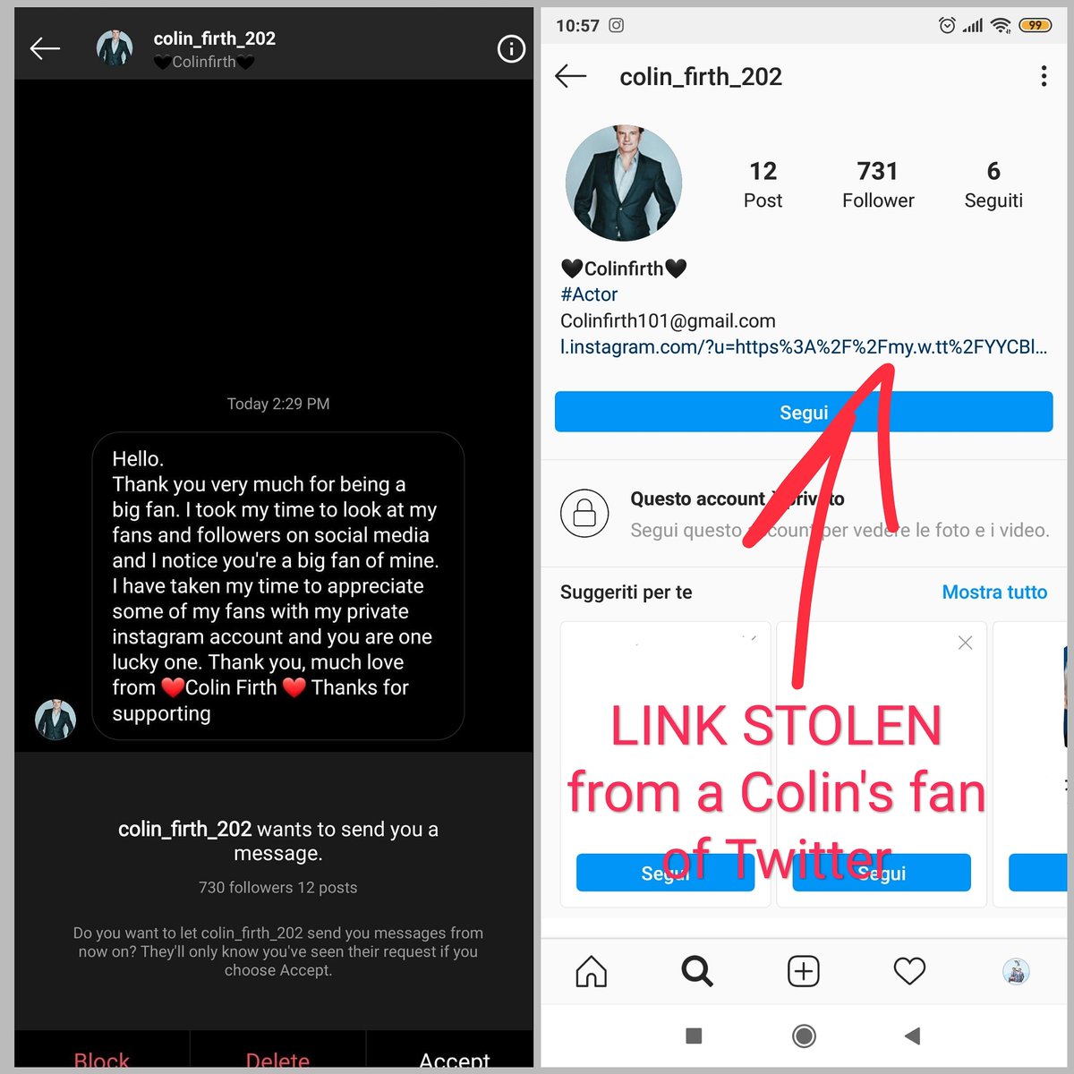 CFAddicted's tweet photo. ⚠️ ALERT!!! A NEW FAKE ACCOUNT!! ⚠️

PLEASE, HELP US TO CLOSE ALL THESE STUPID FAKE ACCOUNTS...

#ColinFirth #StopFakeAccount #StopFrauds https://t.co/FQ3FPo0mK2
