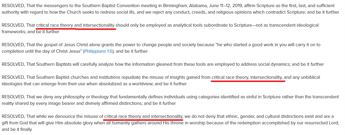 1/The Wokeness and postmodernism have come for ChristianityThe conservative Southern Baptist Convention passed a resolution allowing the use of Intersectionality and Critical Race Theory as tools for theology. So how did we get here? Two words:Emergent ChurchA thread/