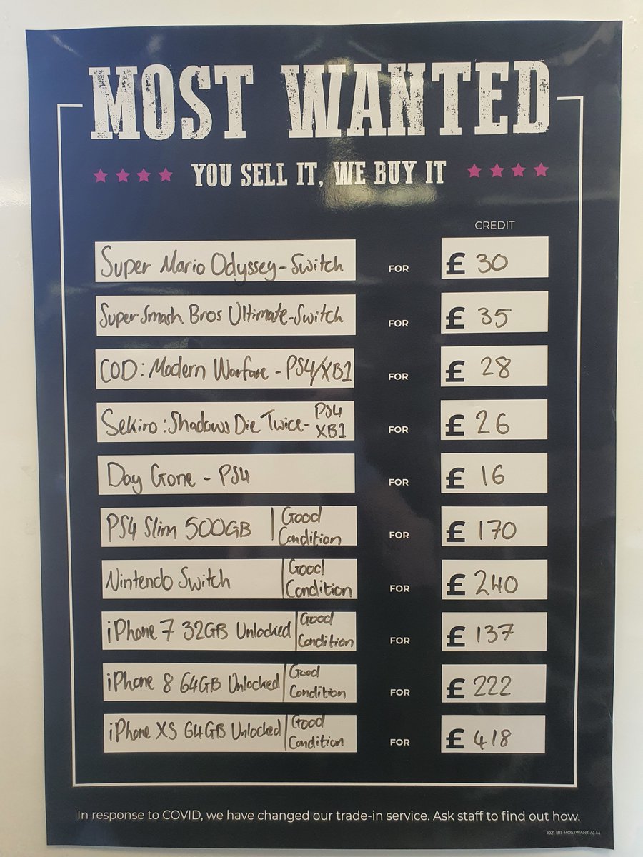 GAMEWGC's tweet photo. Got any old games or tech at home that's just gathering dust?

Well, we want it!

Check out our hottest Most Wanted items at the moment

Why not pop in store for a quote today! https://t.co/AUZiQRY7Yy