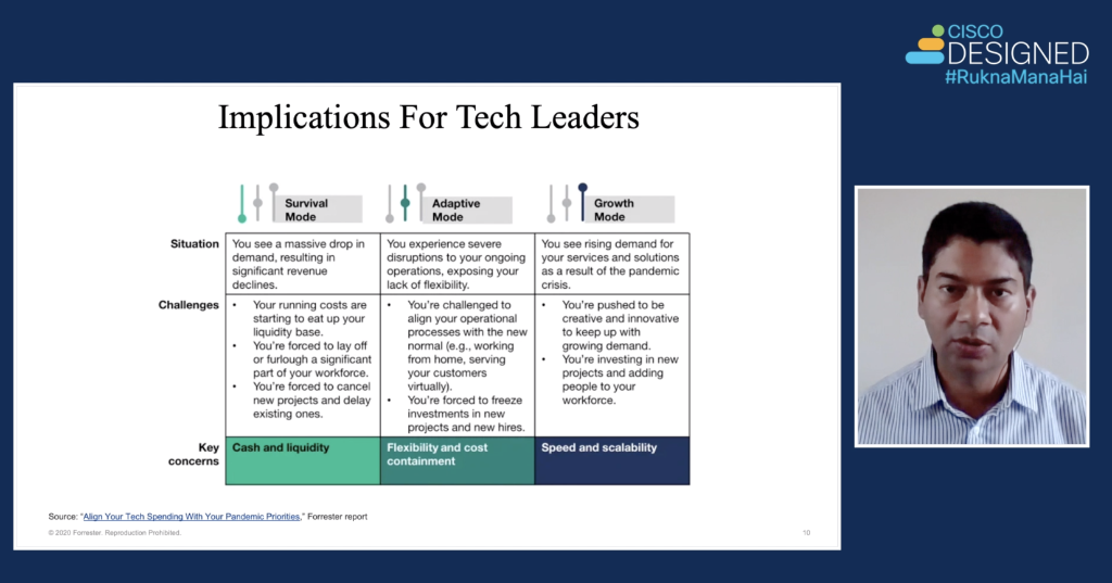 cisco_in's tweet photo. New challenges come with new opportunities. @ForrAshutosh Ashutosh Sharma, VP, Research Director serving CIO professionals, @forrester shares how customers can navigate business continuity &amp; reach profitability during the pandemic #SBVirtualSummit2020 #CiscoDesigned #RuknaManaHai https://t.co/361lolThxE