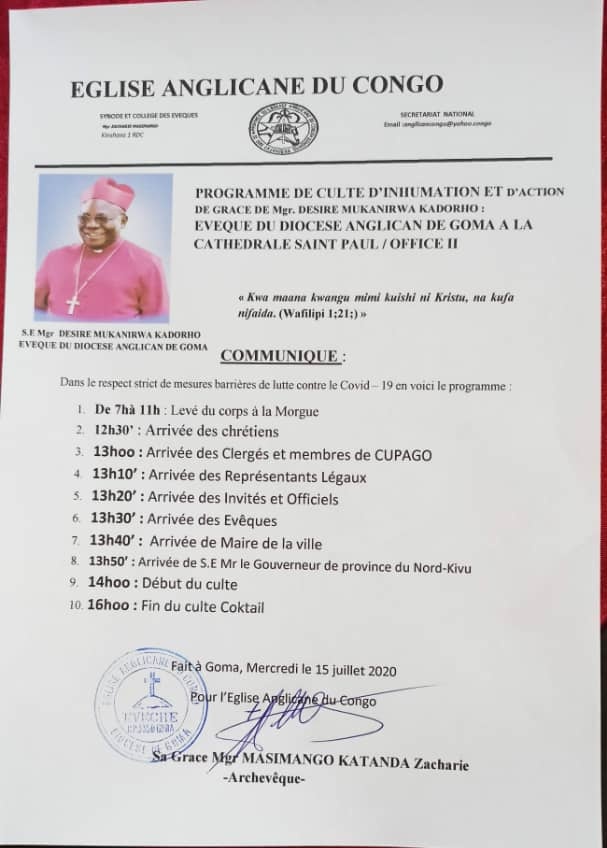 CelseMagezi's tweet photo. Je compatis avec l'église anglicane qui a perdue son évêque S.E DESIRE MUKANIRWA KADORHO du diocese de goma, mes sincères condoléances aux évêques de butembo et beni et aux chrétiens anglicans de beni ville et beni territoire. https://t.co/mdplkZYTkO