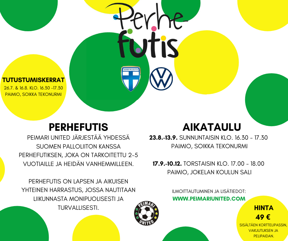 Syksyn Perhefutis Lähenee ja ilmoittautuminen on nyt avattu

Ilmoittautuminen:
peimariunited.com/uutiset/117467…