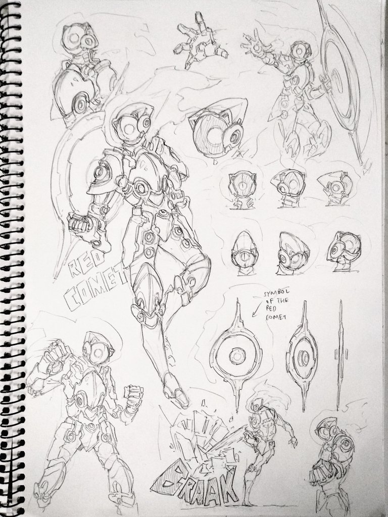 Some experimental sketches of Red Comet's (almost final) redesign. 