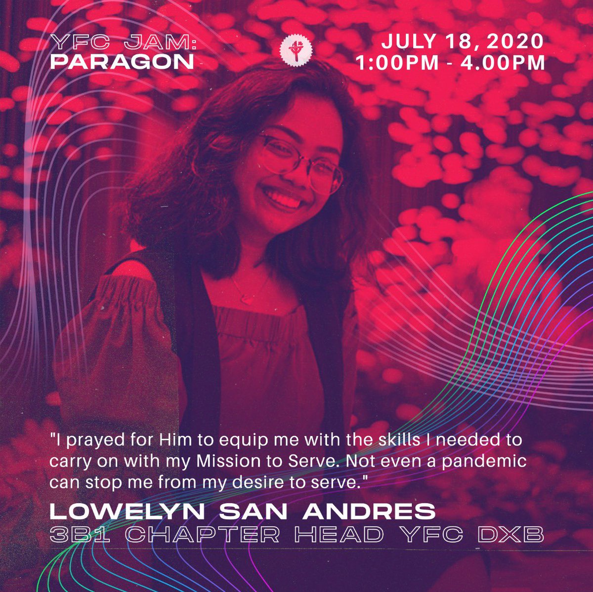 cfcyfcuae's tweet photo. For our first guest, we have the Chapter Head of 3B1 of YFC DXB, Lowelyn San Andres. 

Lowelyn will be talking about her service journey in YFC! 

#YFCJAM #YFCJAMPARAGON #YFCUAE https://t.co/d7n82Tkan3