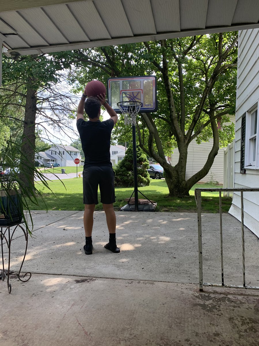 GinaKostic's tweet photo. Just for 5 minutes I allowed Noah to shoot baskets! He is such a determined child❤️. Still waiting for results, so In the meantime we start rehab and go from there! https://t.co/CmFwx4YuD5