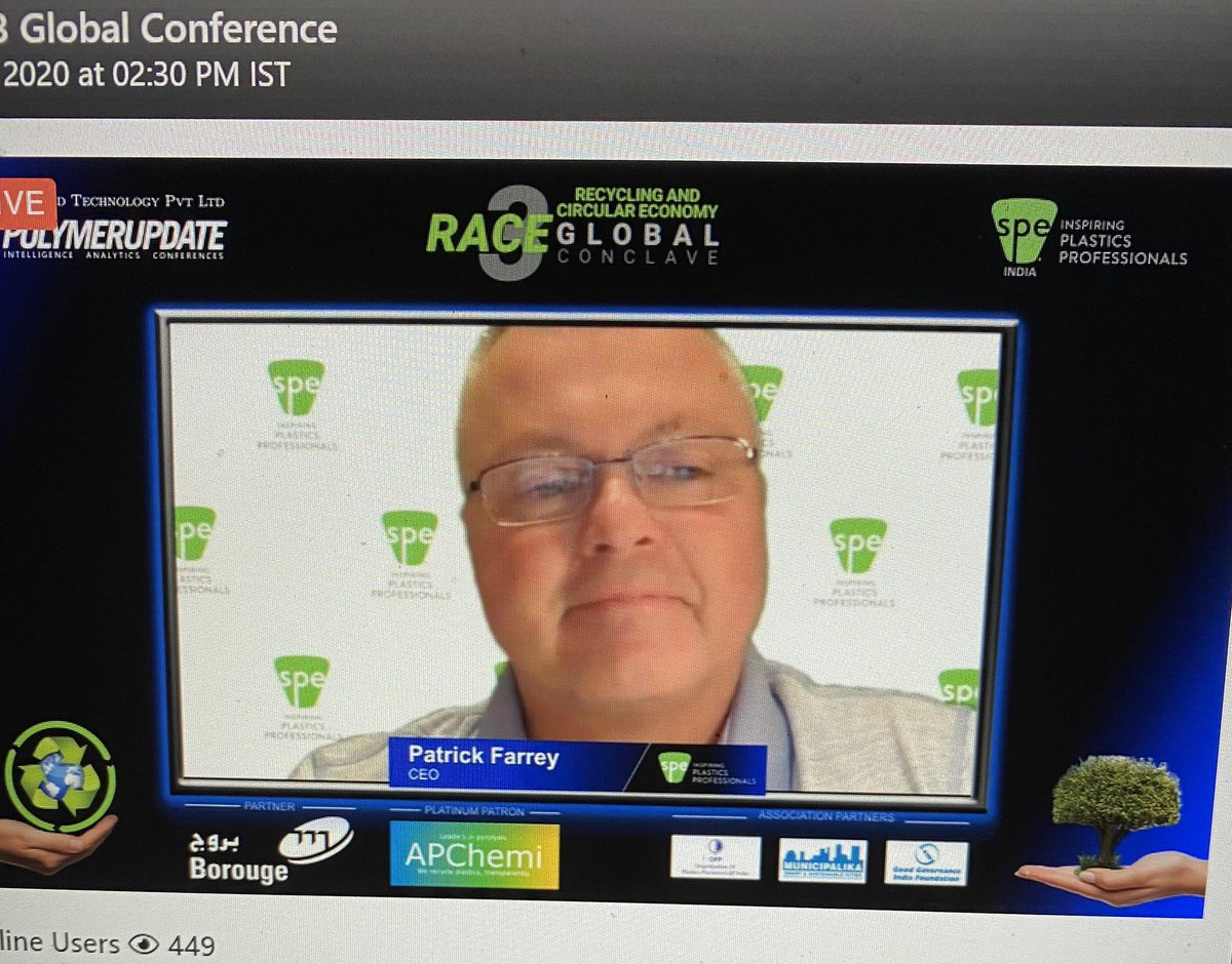 SUEZ_MW's tweet photo. SPE CEO Patrick Farrey welcomed attendees to RACE3 Recycling and Circular Economy Global Conference. @4SPE_Plastics @spe_india10 https://t.co/xf1w1iMmP4