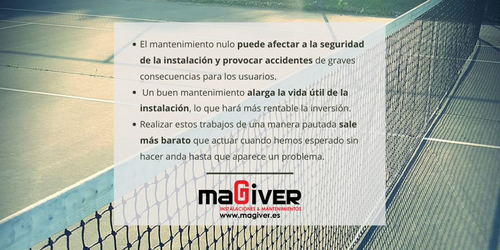 ¿Crees que el #mantenimiento de las #instalacionesdeportivas no es tan importante? ¡Toma nota!
Estos son solo algunos de los motivos fundamentales para mantener y reparar las #pistasdeportivas.
¿Se te ocurre algún que otro punto fundamental?