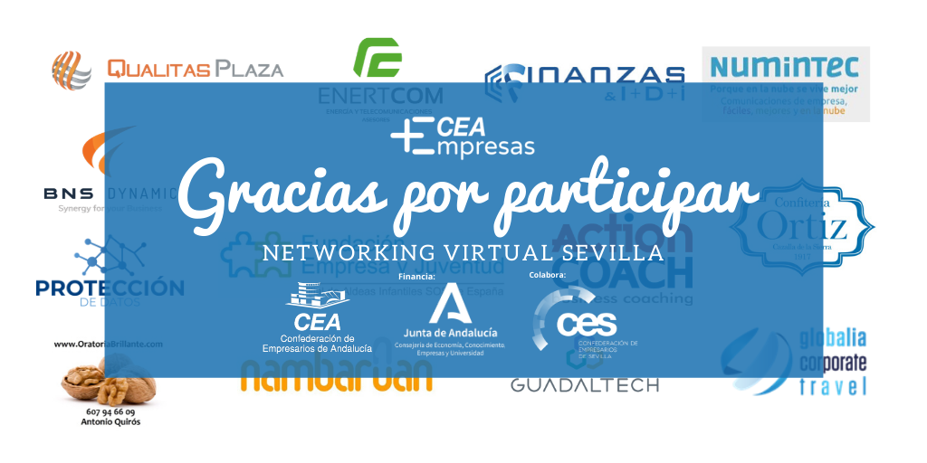 CEAes_'s tweet photo. Gracias a todas las empresas que participaron ayer en el #NetworkingVirtual de Sevilla 🙌 #MasEmpresas @CES_Sevilla #NetworkingVirtualCES #NetworkingSevilla https://t.co/NQQYnKVoNR