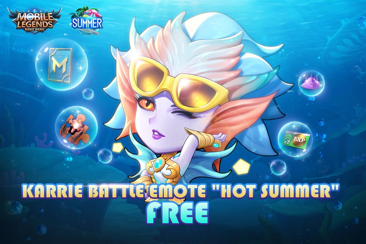 Mobile Legends Bang Bang Karrie S Battle Emote Hot Summer Is Available For Free Log In And Join Team Gacha To Unlock Grab Tickets Magic Dust Double Exp Card Etc