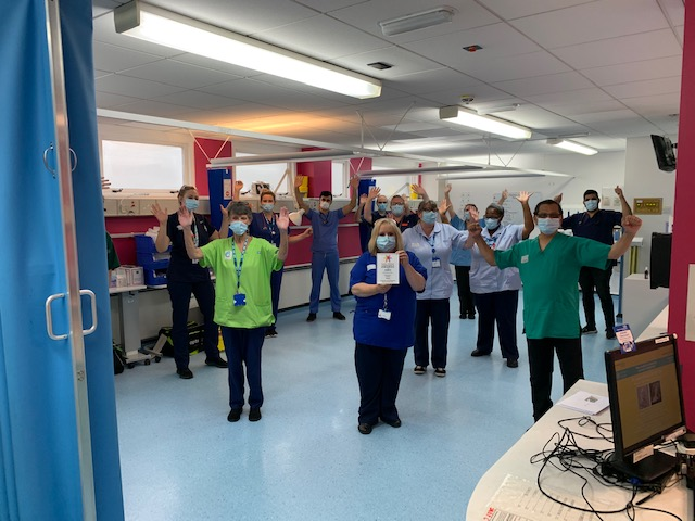 Hands in the air as our trophy reaches the Emergency Department! #HRITrophyTour 👏