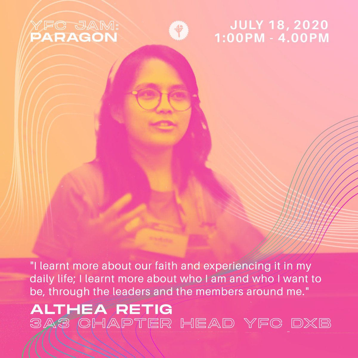 cfcyfcuae's tweet photo. For our first sharer, we have the Chapter Head of 3A3 of YFC DXB, Althea Retig! 

Althea will be sharing about her unique struggle in being a Paragon in Service. 

#YFCJAM #YFCJAMPARAGON #YFCUAE https://t.co/OTlXyFdtSM