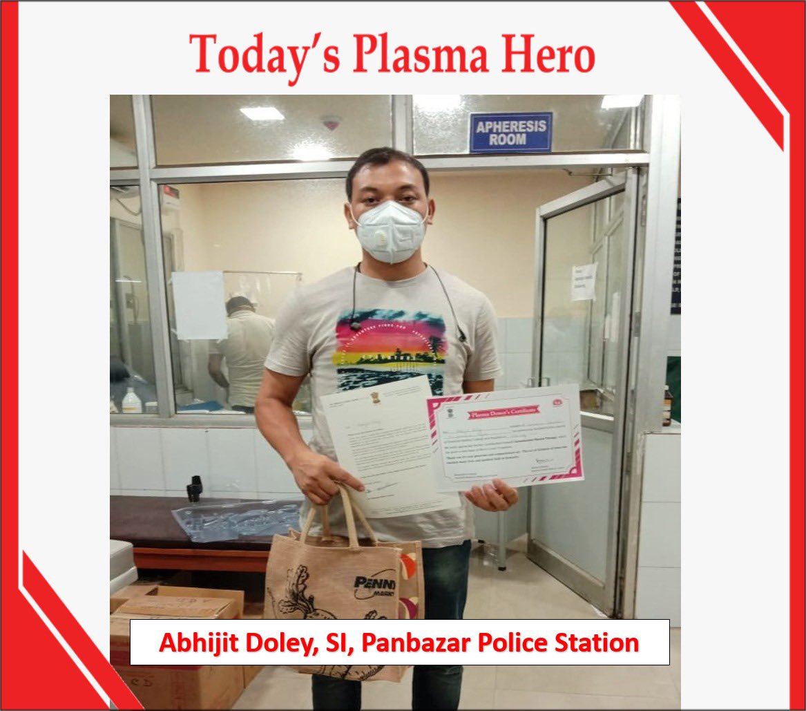 himantabiswa's tweet photo. In this fight against #COVID19, #PlasmaHero SI Abhijit Doley, Sub Inspector, Pan Bazar Police Station, a frontline #Covid warrior proves that a true #Hero is always ready to contribute towards the well being of the citizens.@assampolice https://t.co/FEXqV5nq6S
