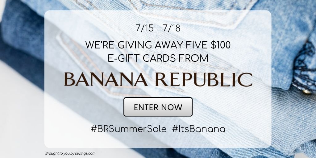 ladyboarder9669's tweet photo. ENDS TOMORROW!! RT! #GIVEAWAY: Enter to #Win a $100 Banana Republic Gift Card - 5 WINNERS!! #contrest #sweeps #bananarepublic #bananarepublicsweeps #fashion #ladiesfashion #BRSummerSale #itsBanana #sivansocial #AD https://t.co/bg1jXnGVaQ https://t.co/q2Yfd7zHql