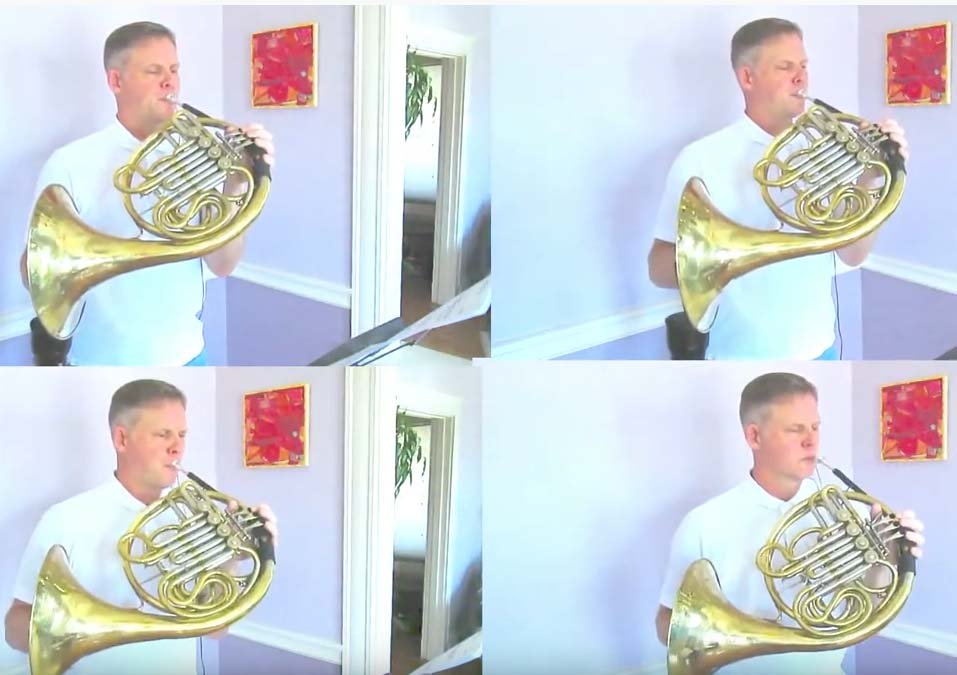 bosphil's tweet photo. Boston Philharmonic's Kevin Owen plays all of the parts of his own French Horn arrangements. Here is French Horn Quartet "Berserk Unit" https://t.co/yh8Ao8gcEB #kevinowen, #frenchhorn, #horn, #hornquartet https://t.co/kZc18MfMqr