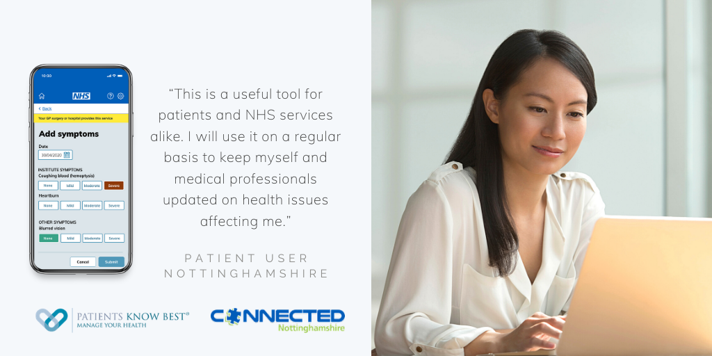 patientsco's tweet photo. Patients Know Best is now used on the #NHSApp across @Connectnotts. It's making a big difference - patients can access their health information to #selfserve, #selfcare and #joinup their services. https://t.co/GhU6niCP8h