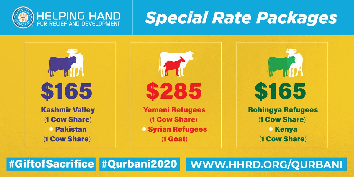 HelpingHandUSA's tweet photo. Our special Qurbani packages allow you to help widows, orphans and refugees from Yemen, Rohingya, Syria etc.. Visit https://t.co/wffUyVyvdO to take advantage of this offer
.
.
#GiftOfSacrifice #Qurbani2020 #EidulAdha2020 #Zabiha #Udhiyah  #HelpingHandUSA #TheOnlyTime #WeMeatAgain https://t.co/dPLWpTgdup