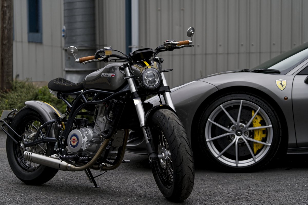 CCMMotorcycle's tweet photo. When we launched the Spitfire SIX and its myriad of options, little did we know what effect it would have on our other models. Gareth was duly inspired to personalise his new Bobber to match his 4-wheeled passion and we love it - how about you? #bobber #ferrari #custombike https://t.co/gnts0UpfWF