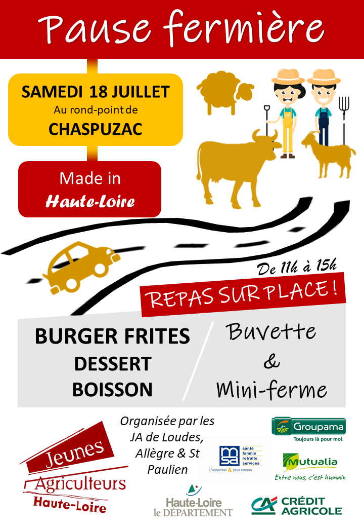 Rendez-vous demain à la Pause Fermière à Chaspuzac !! #agriculture #JA #vacances #RN102