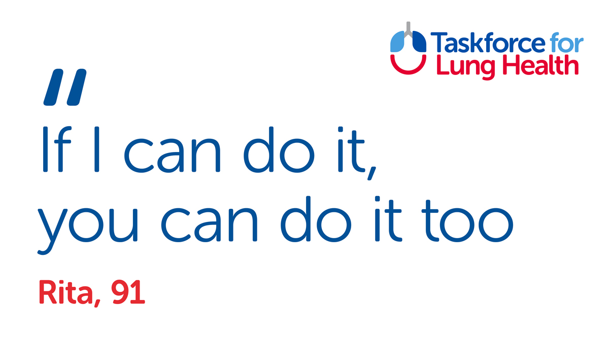 lungtaskforce's tweet photo. Rita is 91 years old and lives in a care home with her husband Eric, who is 100. Rita has Idiopathic Pulmonary Fibrosis (IPF), and shares her story of how exercise and #PulmonaryRehabilitation is key to living well with a lung condition. Read it here: https://t.co/5jgSmQ0hz7 https://t.co/aZhG36mkCf
