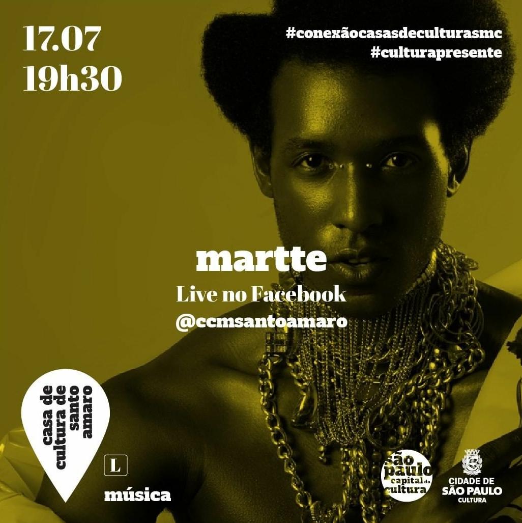 smcsp's tweet photo. Sextou! Martte se apresenta hoje, às 19h30, no Facebook da Casa de Cultura Santo Amaro! O cantor e compositor chega com seu som contagiante para animar seu final de semana! ✨ Não vai perder, né?
#culturapresente #spcapitaldacultura #martte #vembemvindo #santoamaro https://t.co/jFYXjNLg0w