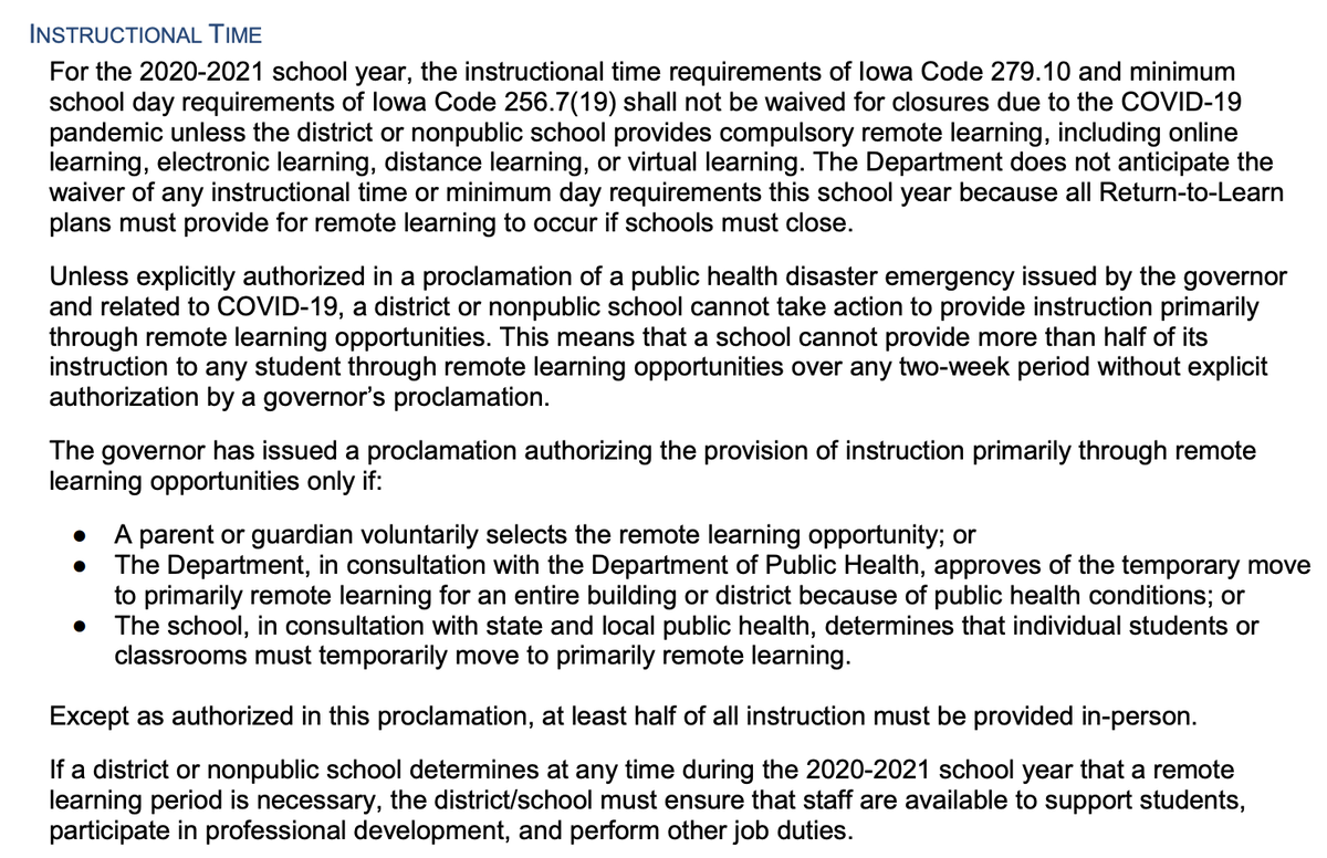 JaredSmithPhD's tweet photo. For those seeking clarification on how "Instructional Time" is defined in the Governor's proclamation, here is the latest guidance from @IADeptofEd https://t.co/5lSGUPTrlD