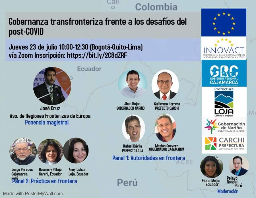 Fortalecer la Gobernanza Transfronteriza será el primer. paso hacia la integración e innovación. El desafío: resurgimiento socio económico de nuestros pueblos hermanos. El distanciamiento lo mantenemos entre personas, no entre países. Inscripciones bit.ly/2C8dZRF