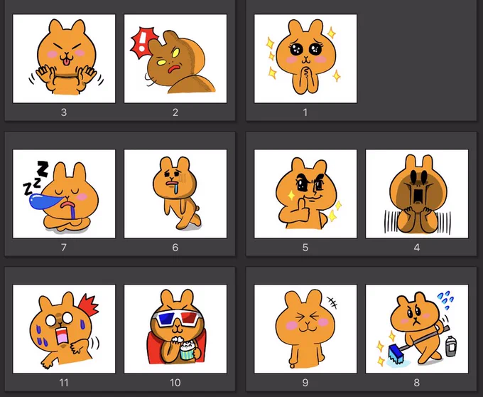 #コルクラボマンガ専科
#LINEスタンプ
スタンプ40種!!ペン入れ完成ーー!
影とか小道具とかで全然印象変わるし、こんな小さいのに影が細かく入っててすごいと思った。まる。 https://t.co/XDaExbiTxF 