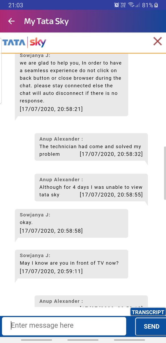 uniquelyanup's tweet photo. @TataSky what are you trying to do. The moment it rains we cant view anything. No service for 4 days and still paying money. Chatting with your team about it. They talking about checking connection on my tv now. Is this the type of service you are giving??? https://t.co/wzcQrMlyWM