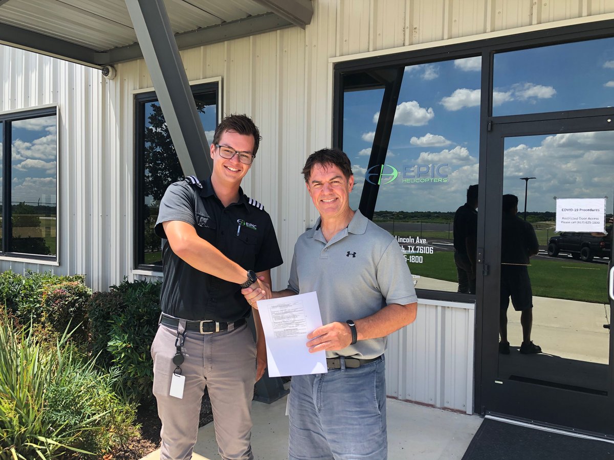 EpicHelicopters's tweet photo. Congratulations to Chris on completing his Commercial Helicopter Add-On with Instructor Brogan!

Call us for any airplane or helicopter flight training questions at (817)625-1800. https://t.co/qG2FamrBL9
