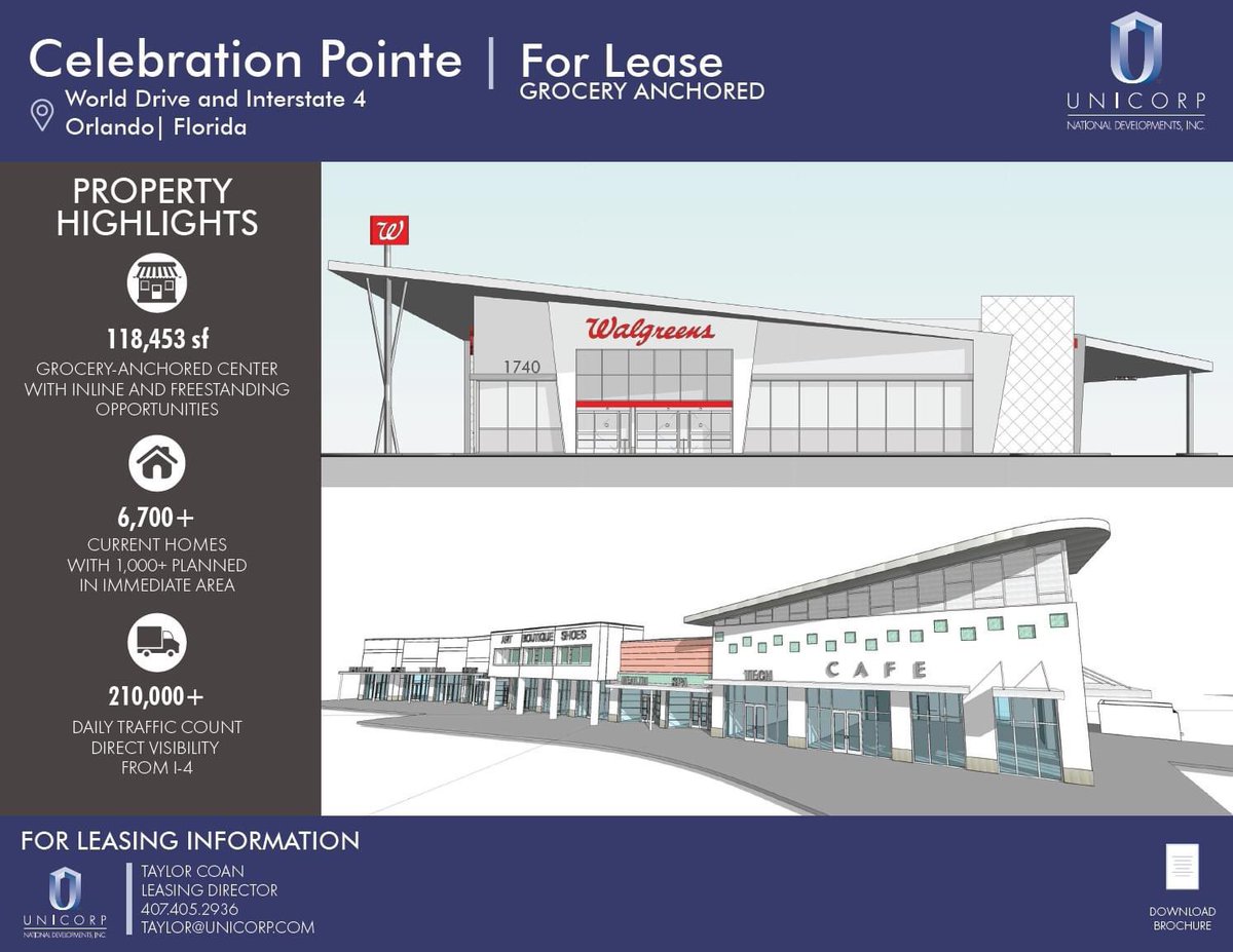 UnicorpUSA1's tweet photo. Leasing opportunity in Celebration- Orlando,Fl
For more information:
π§ΎFlyer:
https://t.co/rGGo791jrA
π© Taylor Coan
Email Taylor@Unicorp.com for leasing opportunities.
#PlacesThatEndure #BuildingWithPassion
#unicorp #unicorpusa
#commercialrealestate
#realestate #development https://t.co/f7BKfm7FcE