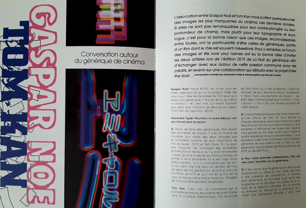 TylskiA's tweet photo. A lire dans le dernier numéro de @Rockyramacrue (n.27, Juillet 2020, p.74-85), ma conversation avec #GasparNoé et son graphiste #TomKan (menée lors de la Nuit du générique au @forumdesimages avec @WeLoveYourNames). A partager! @WilliamHPerkins @ArtoftheTitle @Kornikan @RDjoumi https://t.co/lUiYKRQYMR