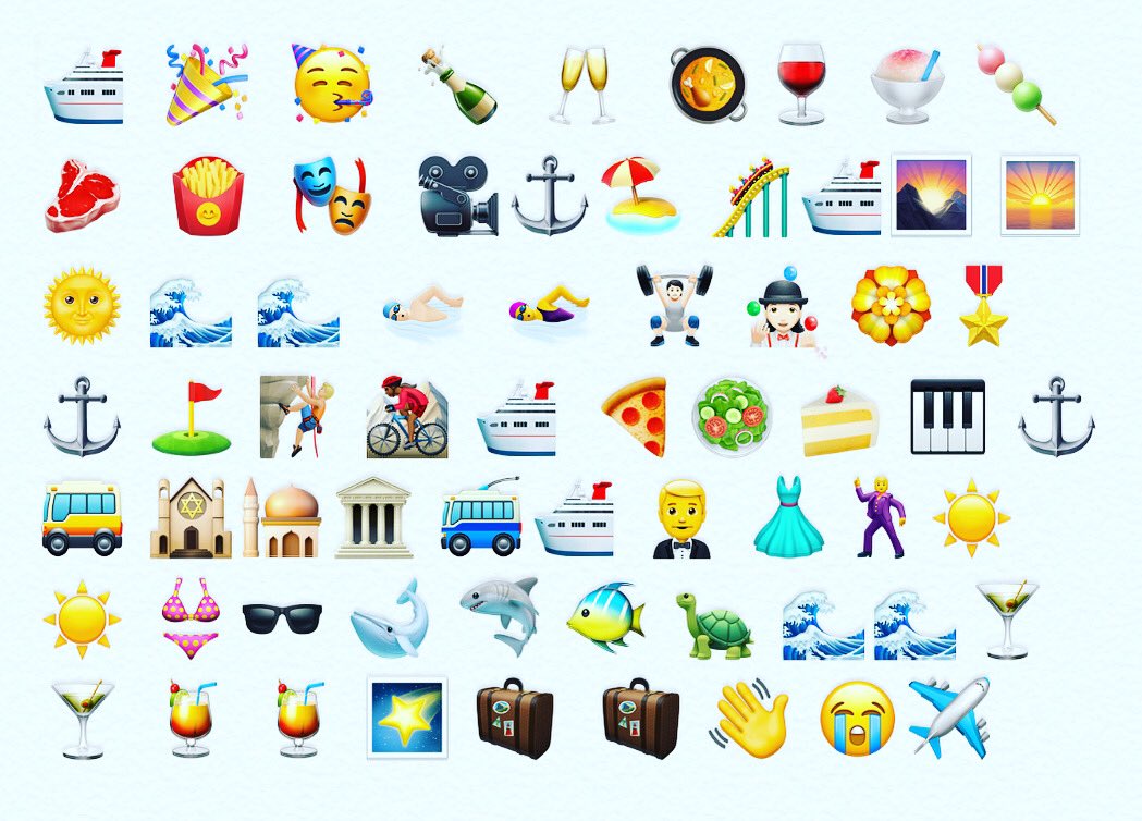 cruise_lowdown's tweet image. As it’s #WorldEmojiDay2020 here is my typical cruise in emojis. What would yours look like? #cruisers #missingthesea #Cruise2020