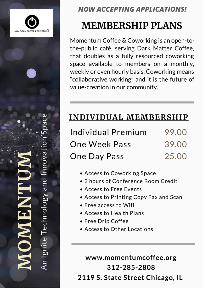 Ignitespaces's tweet photo. Momentum Coffee and Coworking is now accepting applicants for our membership plans. Be part of the newest coffee and coworking hub in the Southloop area. Learn More: https://t.co/L4Tha8dYZ4 #ignitespaces #coworkingspace #entrepreneurship #momentum #communityworkingspace https://t.co/ez0nQAUCFc