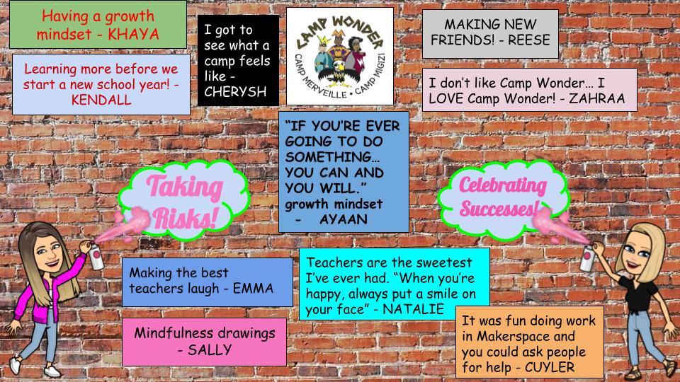 _msdennis's tweet photo. After the Camp Wonder Awards, we ended with our goodbye graffiti wall. We asked for what their takeaway from Camp Wonder was. Look at those beautiful responses. I am going to miss them so much. #GECDSBSLP2020 @Vanessa_Dakin28 @Miss_Natali_S @ClaraHowitt https://t.co/qjayrCh0ST