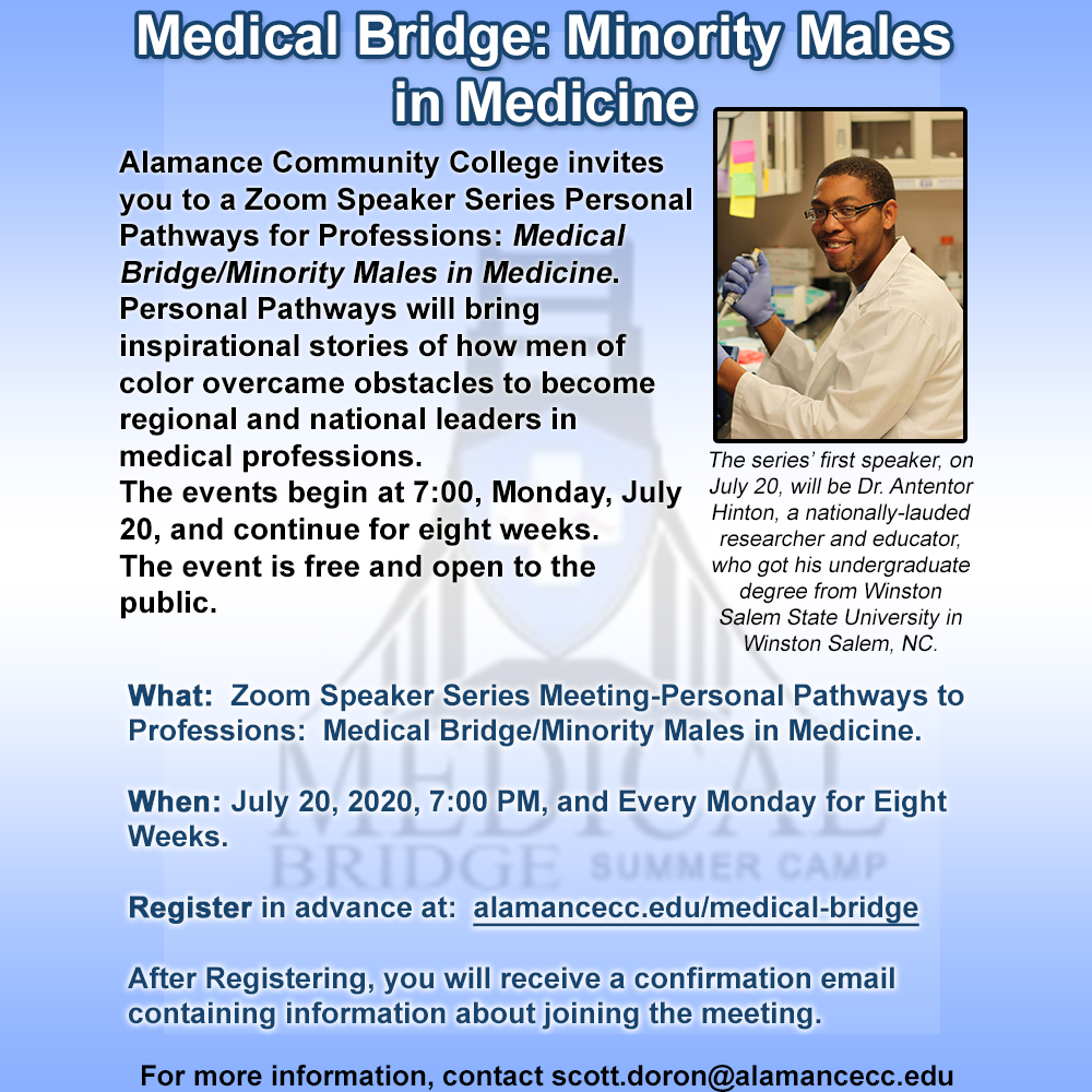 AlamanceCC's tweet photo. Visit https://t.co/0HFhh1UvDm to register for free! #MedicalBridge #MinorityMalesInMedicine https://t.co/kkMtdL5x13