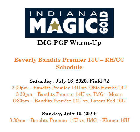 Bandits Premier 14U will be in Indianapolis this weekend! Here is our schedule, we will be streaming all games live. Go Bandits! #Fearthewoo