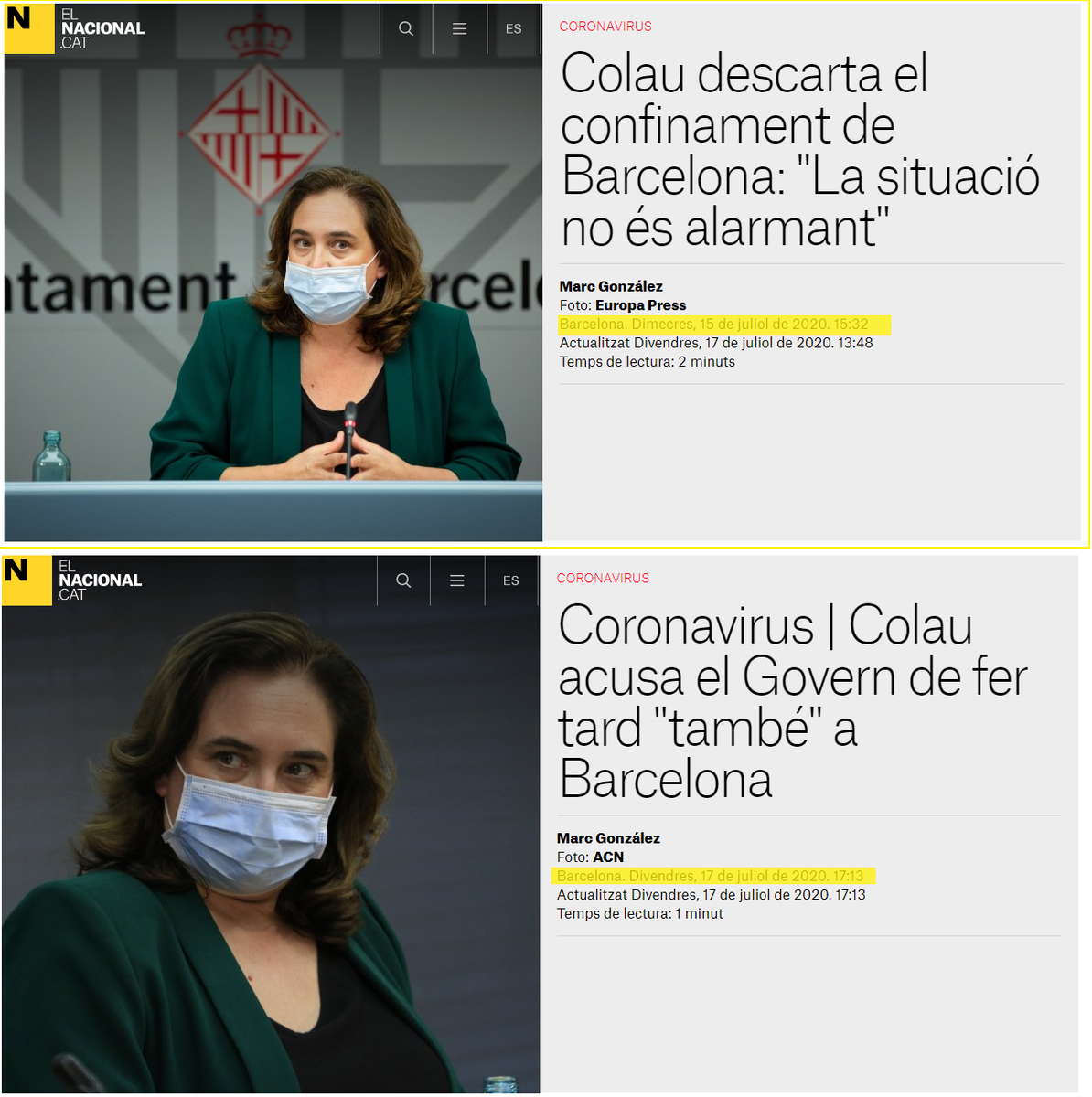 CNICatalunya's tweet photo. S'ha d'entendre qui és @AdaColau. Ni 48 hores de diferència. És una persona sense les competències mínimes i sense principis morals https://t.co/vB1985OLuQ