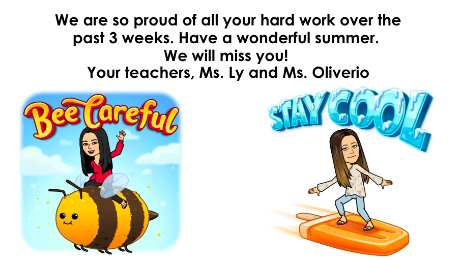 We are so proud of our students! We wish you a wonderful summer! Remember BEE careful, and stay COOL!🐝🍦☀️ We loved CAMP WONDER! #GECDSBSLP2020 <a href="/JanisFoy/">Janis Foy</a> <a href="/LauraBa06241838/">Laura Bates</a> <a href="/mrs_c_saba/">Mrs. Saba</a> <a href="/msStephanieLy1/">Stephanie Ly</a>  <a href="/ClaraHowitt/">Dr. Clara Howitt</a> <a href="/cmills_gecdsb/">Chris Mills</a>