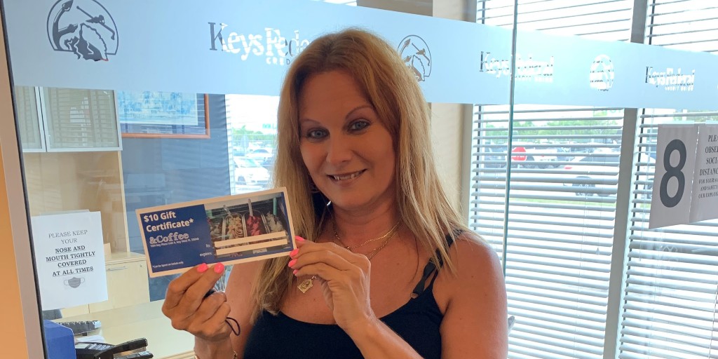 KeysFCU's tweet photo. Congratulations to Michelle who won our "Name Your Flavor" ice cream game as we celebrated National Ice Cream month. Enjoy your $10 gift certificate to ANDCoffee in Key Plaza Michelle. Look out for more chances to play and win! #MembershipisREWARDING #Community #ShopLocal https://t.co/2p6jADhKcM