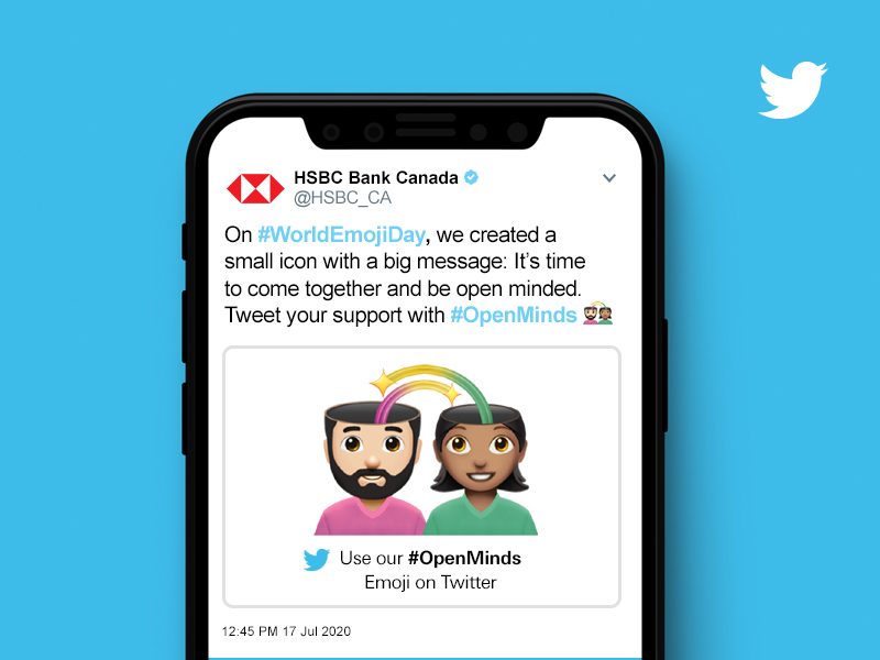 AppliedArts's tweet photo. Check out @WunThompson's work with @HSBC for #WorldEmojiDay.  Partnering with Twitter, this custom emoji  will appear anytime #OpenMinds is Tweeted. The message: while the views shared by others may be different than your own, it doesn’t mean they don’t have their own merit. 😍 https://t.co/K5fJvxCgTM