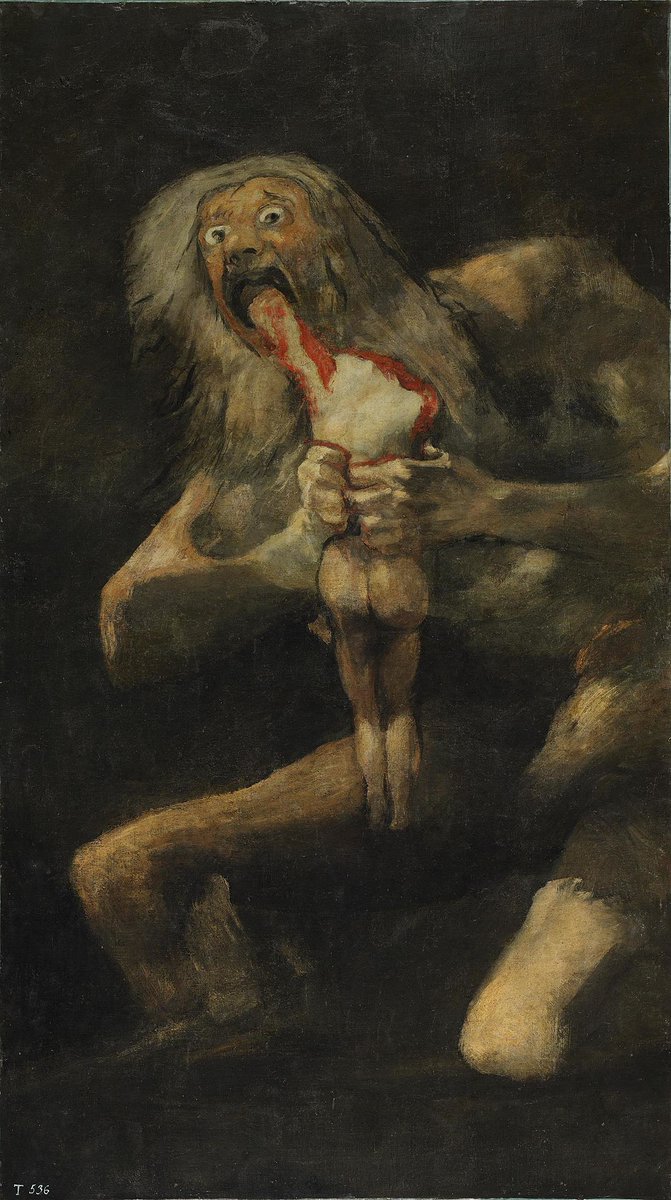 One of Goya's most famous paintings is Saturn eating his son. Pretty gory.