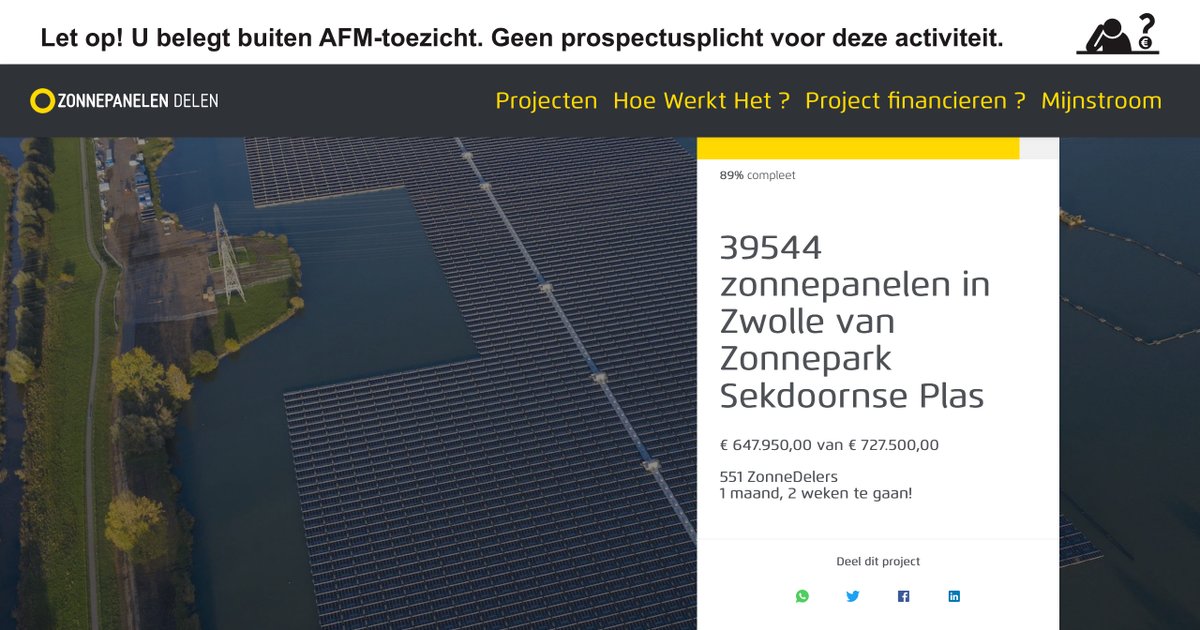 BlauwvingerNRG's tweet photo. Het verloop van een crowdfundingscampagne is spannend. Ik kijk regelmatig op mijn telefoon. Maar niet alleen ik. Ik krijg een appje. 89% is binnen. Nog 79.000 te gaan. Goed weekend iedereen. De zon gaat weer schijnen. Mooi moment om Zonnedeler te worden https://t.co/lznWdWRWZM