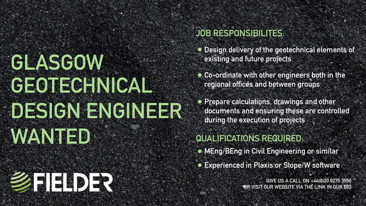 Fielders's tweet photo. Glasgow based Permanent Geotechnical Design Engineer wanted!
Follow the link in our bio
Or give us a call on:
+44(0)20 8275 3550 for more information
#design #designengineer #glasgow #fielder #geotechengineering #geotechnicalengineering https://t.co/3pFS4ycnFm